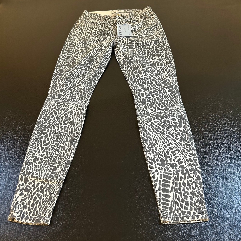 FRAME Le High Skinny Jeans Womens Size‎ 25 Gray White Animal Print High Rise NWT